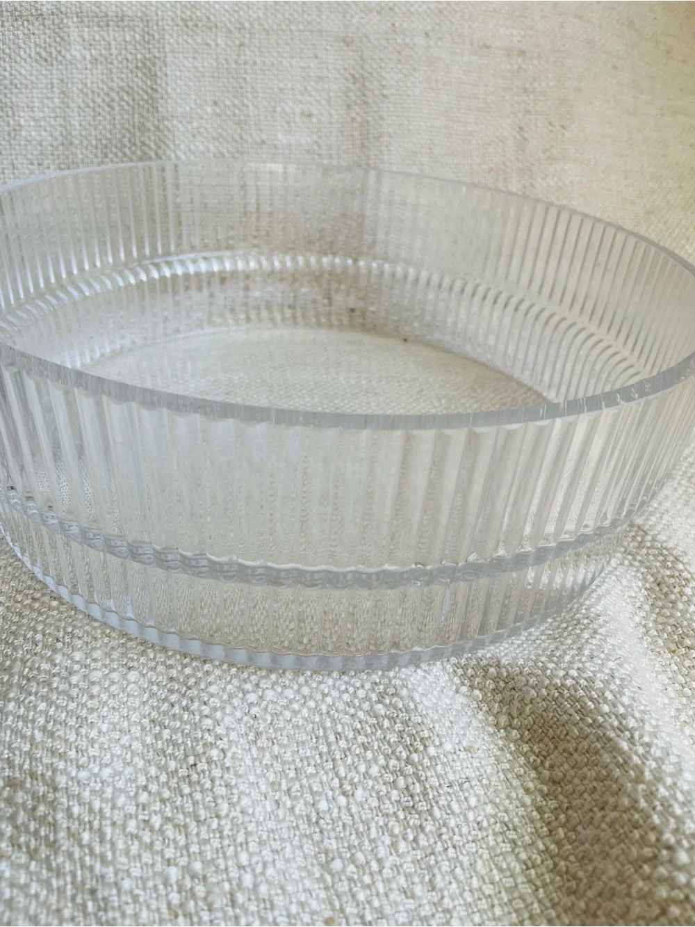 Vintage 70s Clear Ribbed Thick Glass Serving Fruit Bowl Round 10